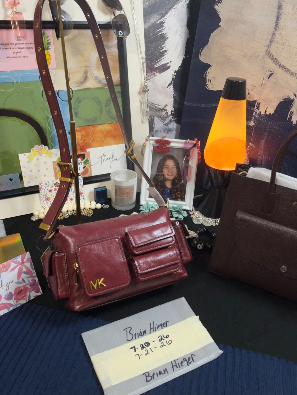Michael Kors Maroon Leather Crossbody Bag with Gold Hardware